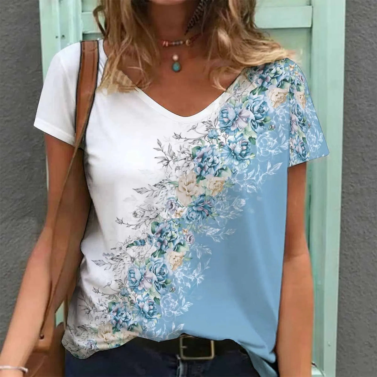 Oversized Print V-Neck Tunic Tee