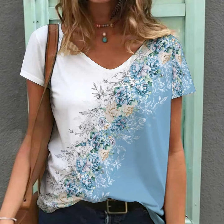Oversized Print V-Neck Tunic Tee