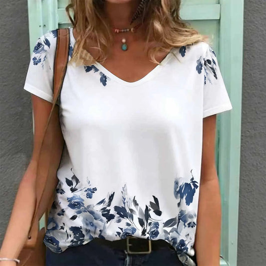 Oversized Print V-Neck Tunic Tee